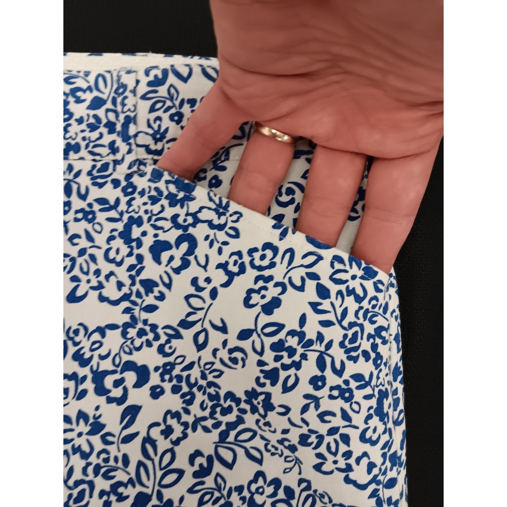 Nautical Blue White Floral Wide Leg Cropped Pants Summer Trouser 31 Waist - Picture 8 of 12